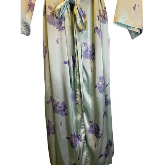 JONES NEW YORK 2 Piece Matching Satin Long Gown & Robe Size Large Mint, Purple - Picture 9 of 10